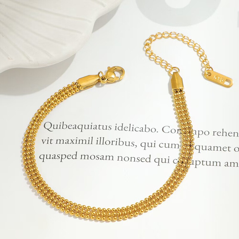 European and American Minimalist Titanium Steel Bracelet for Women, Ins-Style Niche Design with a High-End Feel, Versatile 18K Gold-Plated Bead Chain Jewelry European and American Minimalist Titanium Steel Bracelet for Women, Ins-Style Niche Design with a High-End Feel, Versatile 18K Gold-Plated Bead Chain Jewelry