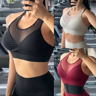 European and American Cross-border Fitness Yoga Sports Bra Women's Mesh Stitching Beautiful Back Sexy Elastic Naked Breathable High Strength
