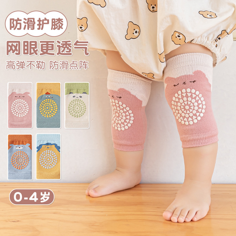 Medias de punto de malla de algodón fino, calcetines de punto de rastreo huecos, niños y niñas para bebés, calcetines de bebé, rodilleras de dibujos animados antideslizantes