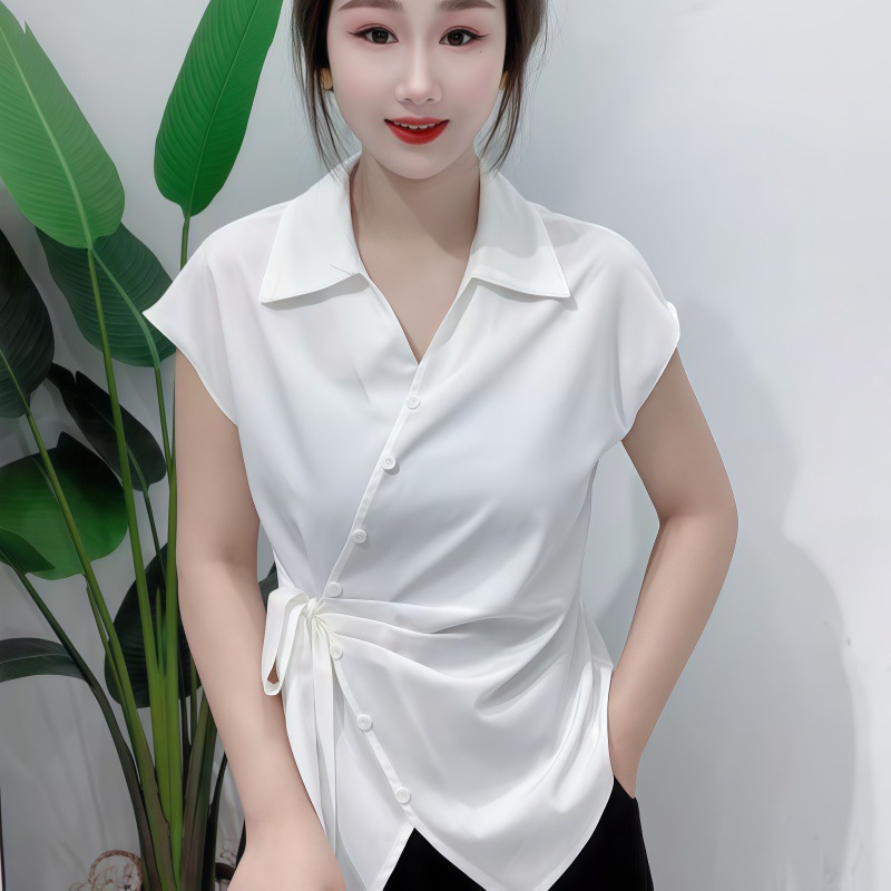 时尚设计感不规则褶皱衬衫上衣女2025夏季新款洋气质减龄显瘦衬衣