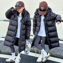 2024新款黑金儿童长款亲子加厚中大男女童装羽绒服连帽外套