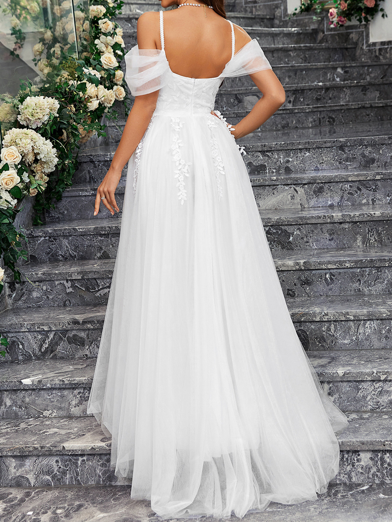 Comercio exterior europeo y americano nuevo vestido de novia Amazon sexy cabestrillo malla encaje gran swing boda novia vestido de novia al por mayor