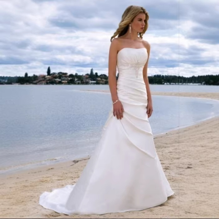 2020 New Satin Bride Wedding Dress European and American Wedding Dress Formal Occasion Ball Party Dress Hand-stitched Beads