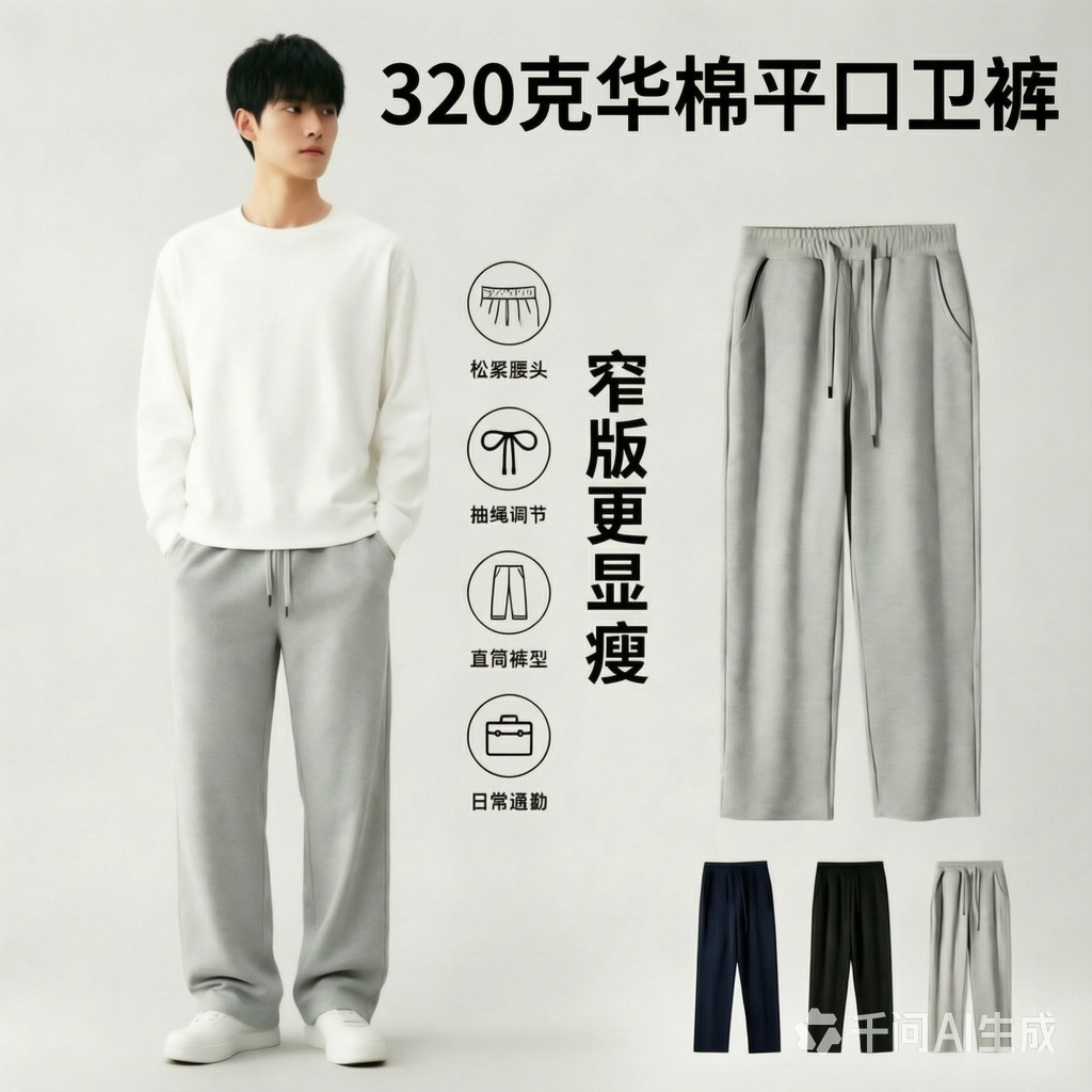 2026 New Model 320g Cotton Sweatpants Men's Sports Straight-Leg Pants Unisex American Style Long Pants for Spring and Autumn