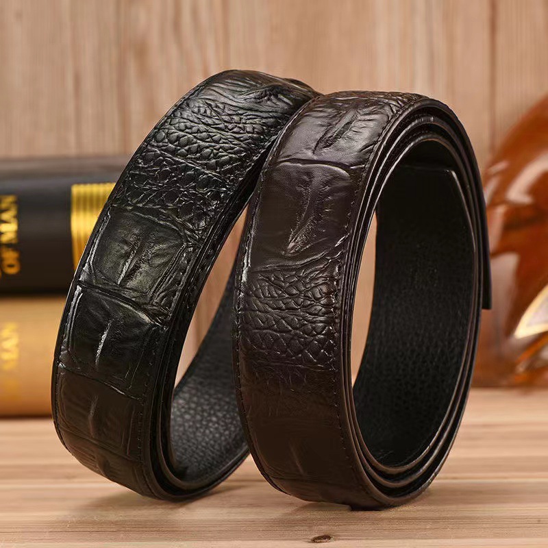 Piper Erkek Yeni Kafasız Kemer, Pürüzsüz Tokalı Sığır Derisi Timsah Desenli Kemer ve Delikli Saf Kemer_voghion.com