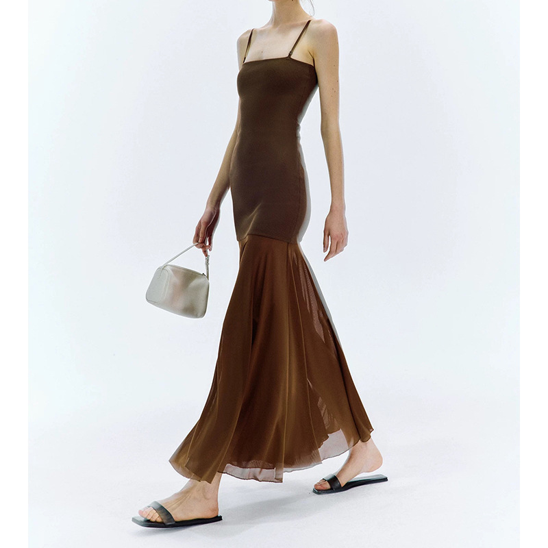 In-Stock Manufacturer Wholesale New Style Spliced Mesh High-Quality Stretchy Two-Way Wear Camisole Dress/Skirt for Women