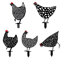 跨境現貨花園擺件鐵藝鏤空鐵雞園林黑雞插牌雕塑Chicken Yard Art