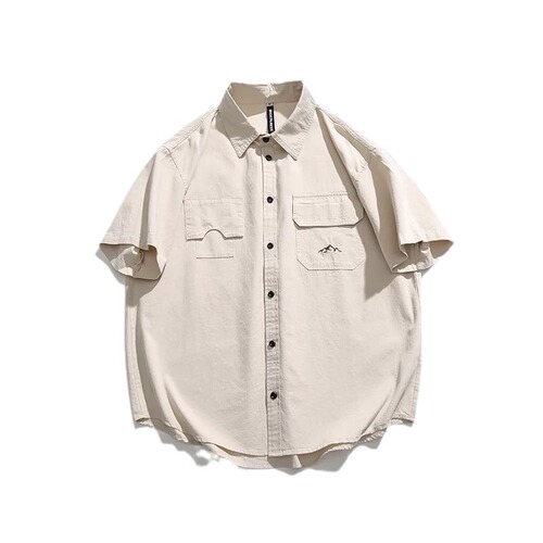 Japanese-style trendy irregular pocket workwear short-sleeved shirt, Instagram-inspired unisex functional style summer shirt