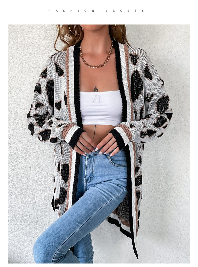 Long Buttonless Leopard Print Cardigan nihaostyles clothing wholesale NSYYF88564