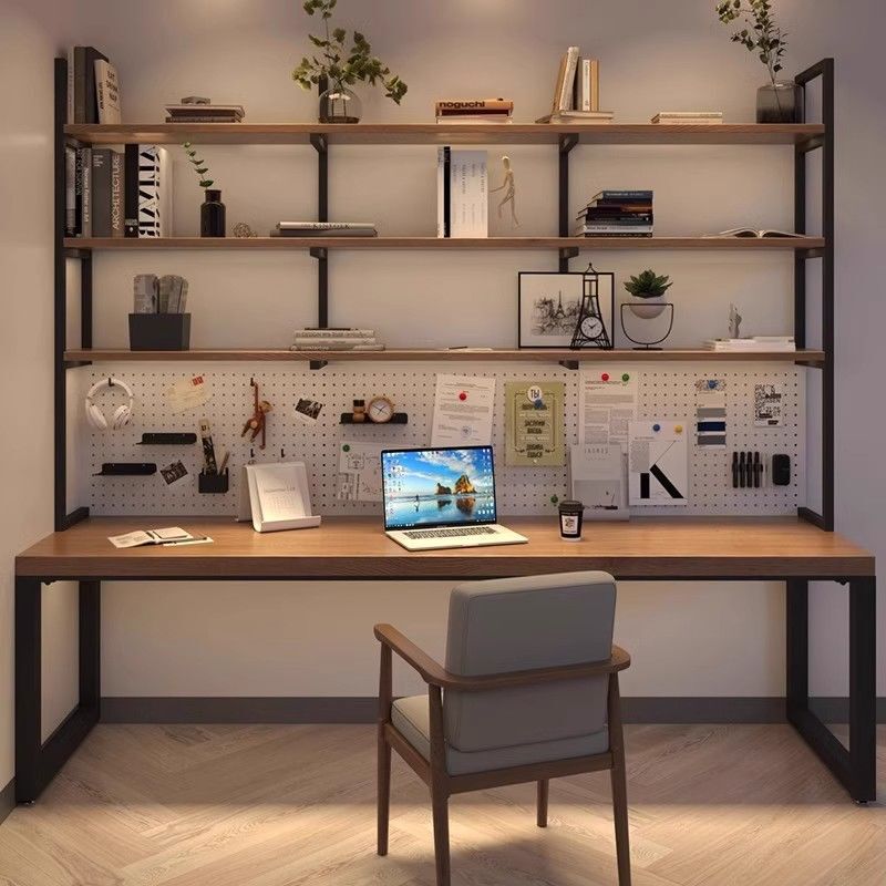 Solid Wood Desk Bookshelf Multi-Functional All-In-One Combination Student Study Room Hole Board Writing Desk Home Office Computer Desk