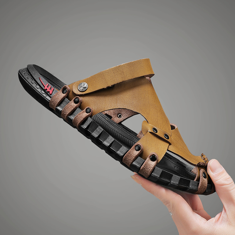 Men's Summer Outdoor Wear Dual-Purpose Slip-Resistant Durable Roman Sandals with Soft Outsole Beach Slippers for Outdoor Sports