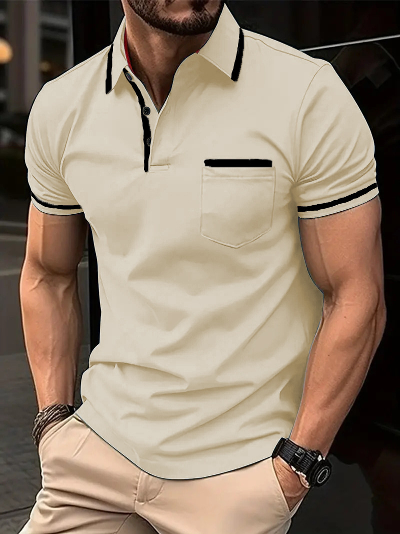 Polo homme patchwork avec poche style décontracté et élégant_voghion.com