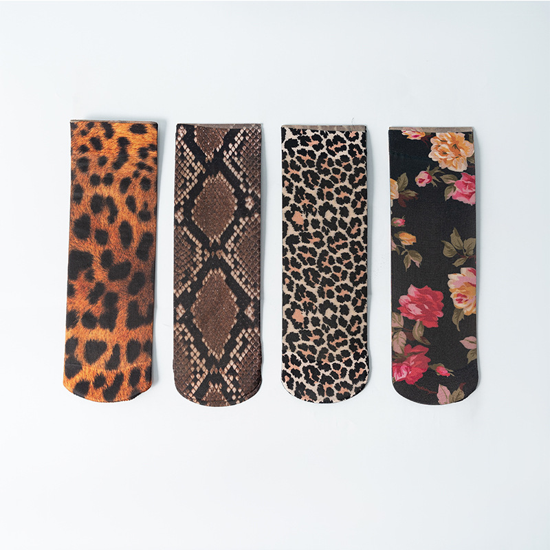 Funny Flower Leopard Nylon Crew Socks display picture 2