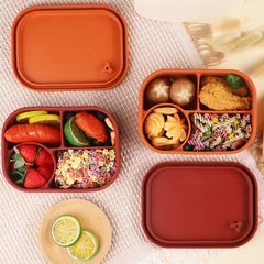 Square food-grade silicone compartmented lunch box student lunch box microwave heated lunch box insulated lunch box