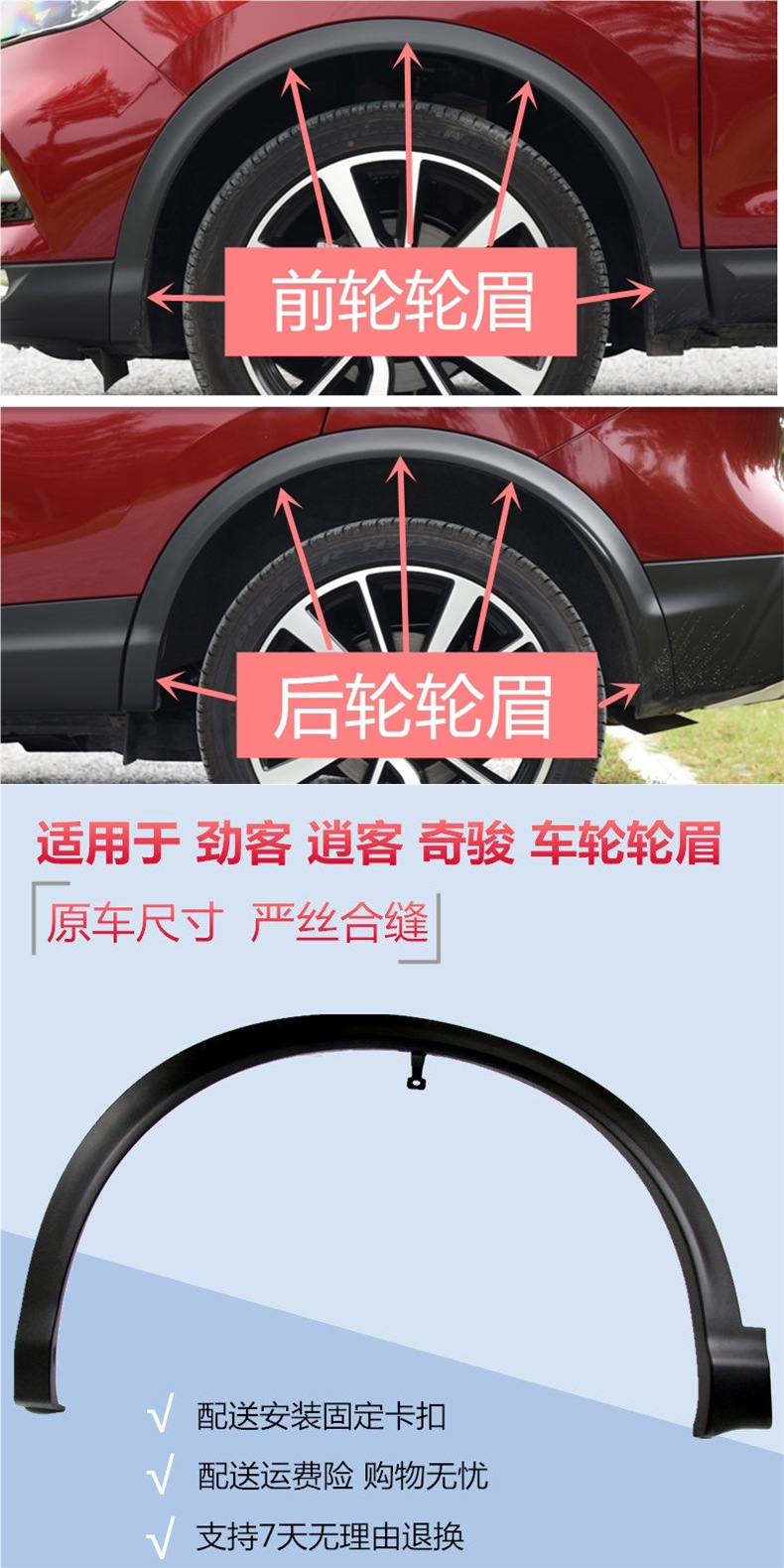 Suitable for 08-21 models of Nissan Qashqai, X-Trail, and Kicks, front left and rear right car wheel arch trim strip, anti-collision strip, decorative panel