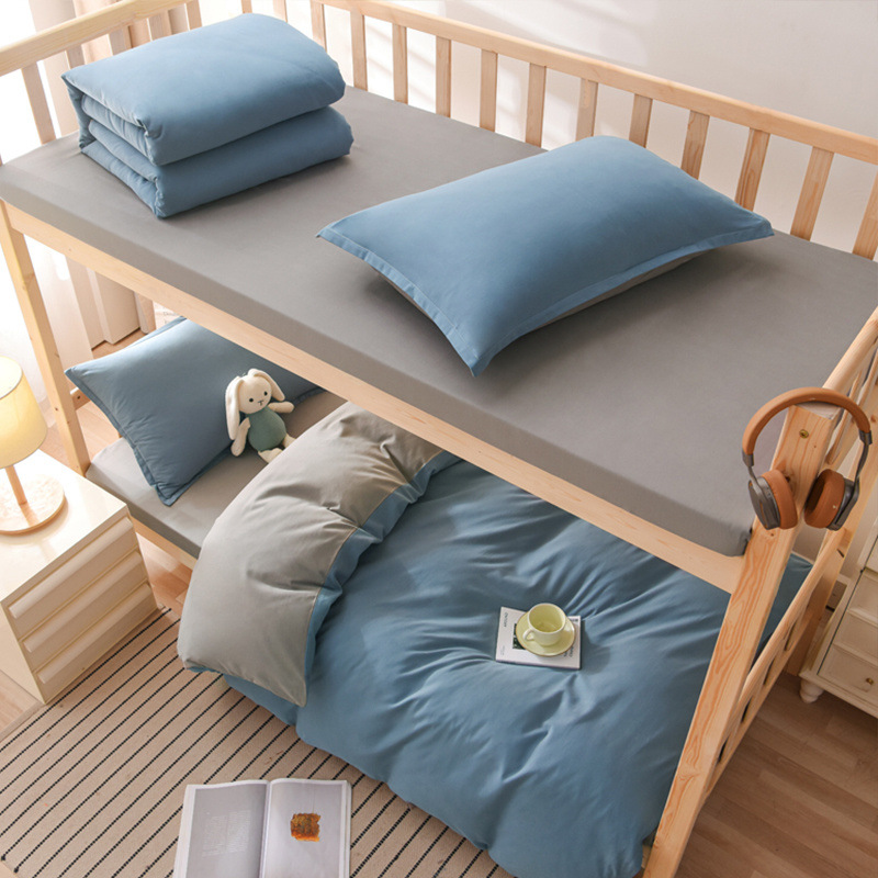 Juego de algodón cepillado de tres piezas Juego de algodón de cuatro piezas Ropa de cama para dormitorio de estudiantes 0.9m Ropa de cama individual Ropa de cama Funda de edredón