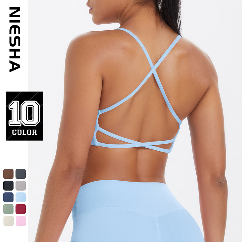 Cross-border European and American Internet-famous Sports Underwear Gather Cross Sexy Beauty Back Strap Yoga Bra Running Fitness Vest