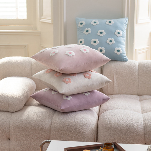 Towel velvet embroidered pillow high-end household thickened sofa cushion princess room small fresh bedside back cushion pillow