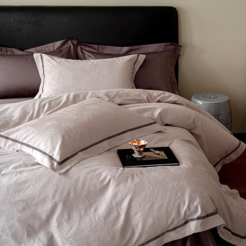 Embossed Butterfly Four-piece Set Pure Cotton 2025 New Style Bed Sheet Quilt Cover Light Luxury High-end Purple Bedding