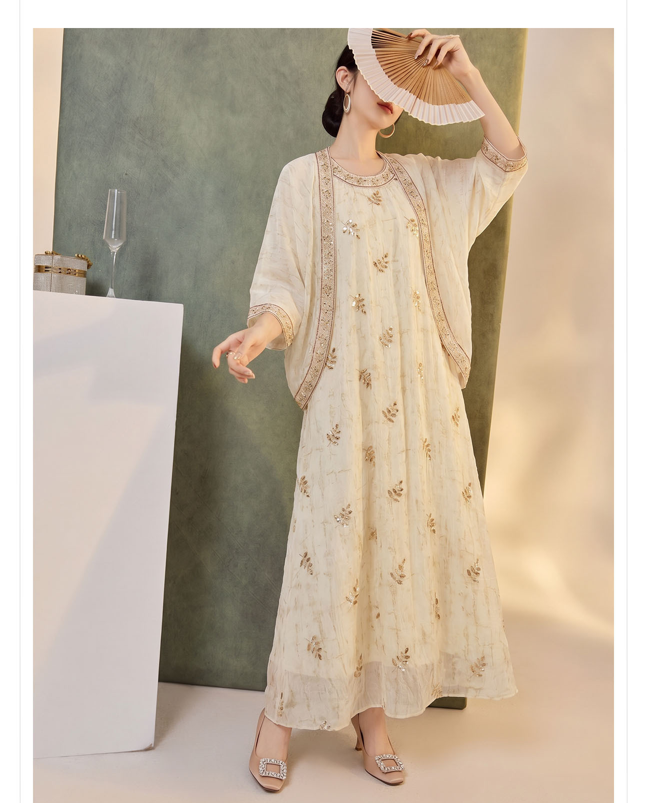 Bộ cardigan thêu đính cườm và đầm phong cách nữ tính — bộ đồ, Trang phục, Áo khoác chi tiết 8