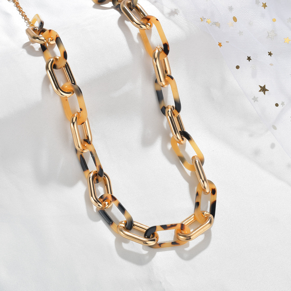 Blue Color Acetate Plate Leopard Print Necklace