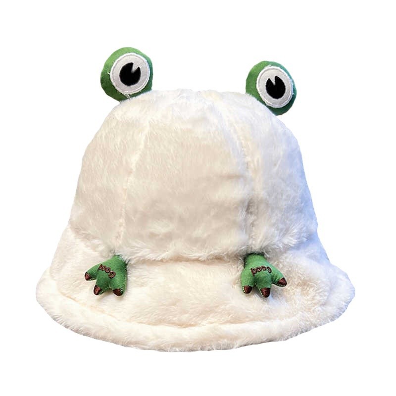Bonito sombrero rana mujer otoño invierno coreano grueso sombrero pescador de peluche japonés dibujos animados estudiantes calientes versátiles sombrero bañera