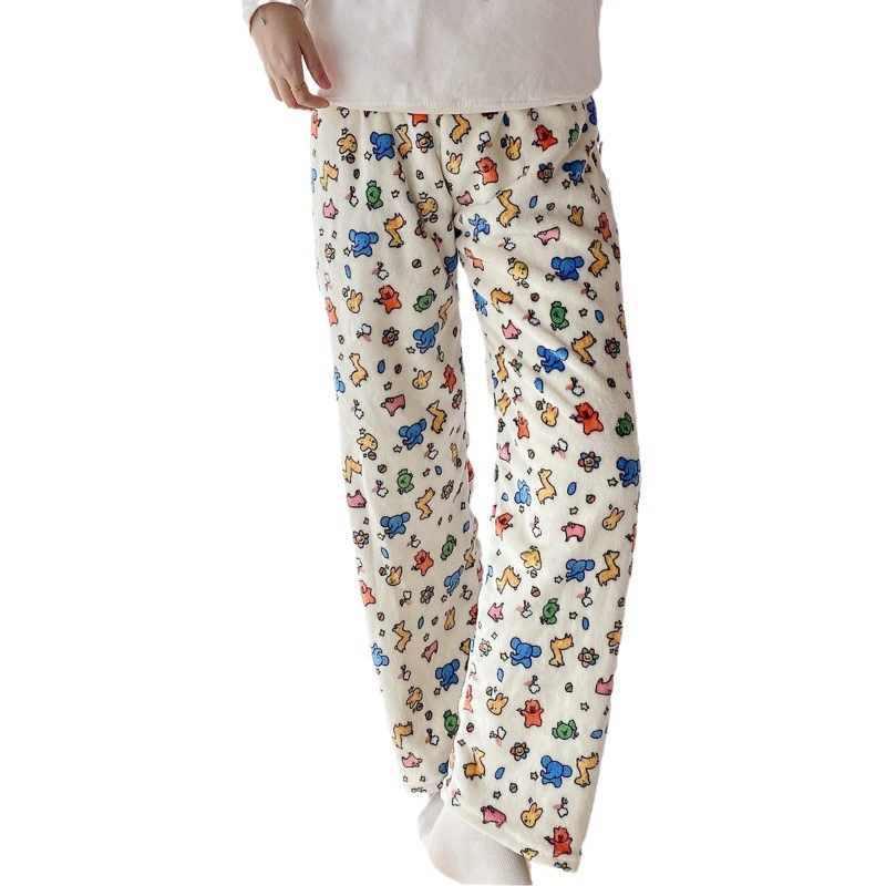 Прыжки Женские домашние брюки Коралловый бархат осенью и зимой теплые брюки фланелевый бархат толстые свободные брюки можно носить на улице