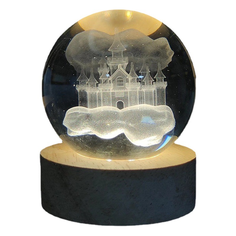 Espacio de viaje USB Luz de la noche tallado sólido redondo base de madera cumpleaños pequeño regalo luminoso Regalo De vacaciones Decoración