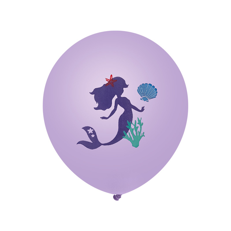 Transfronterizo nuevo globo de látex sirena de 12 pulgadas en forma de dibujos animados impreso púrpura Tiffany Blue Pearl globo