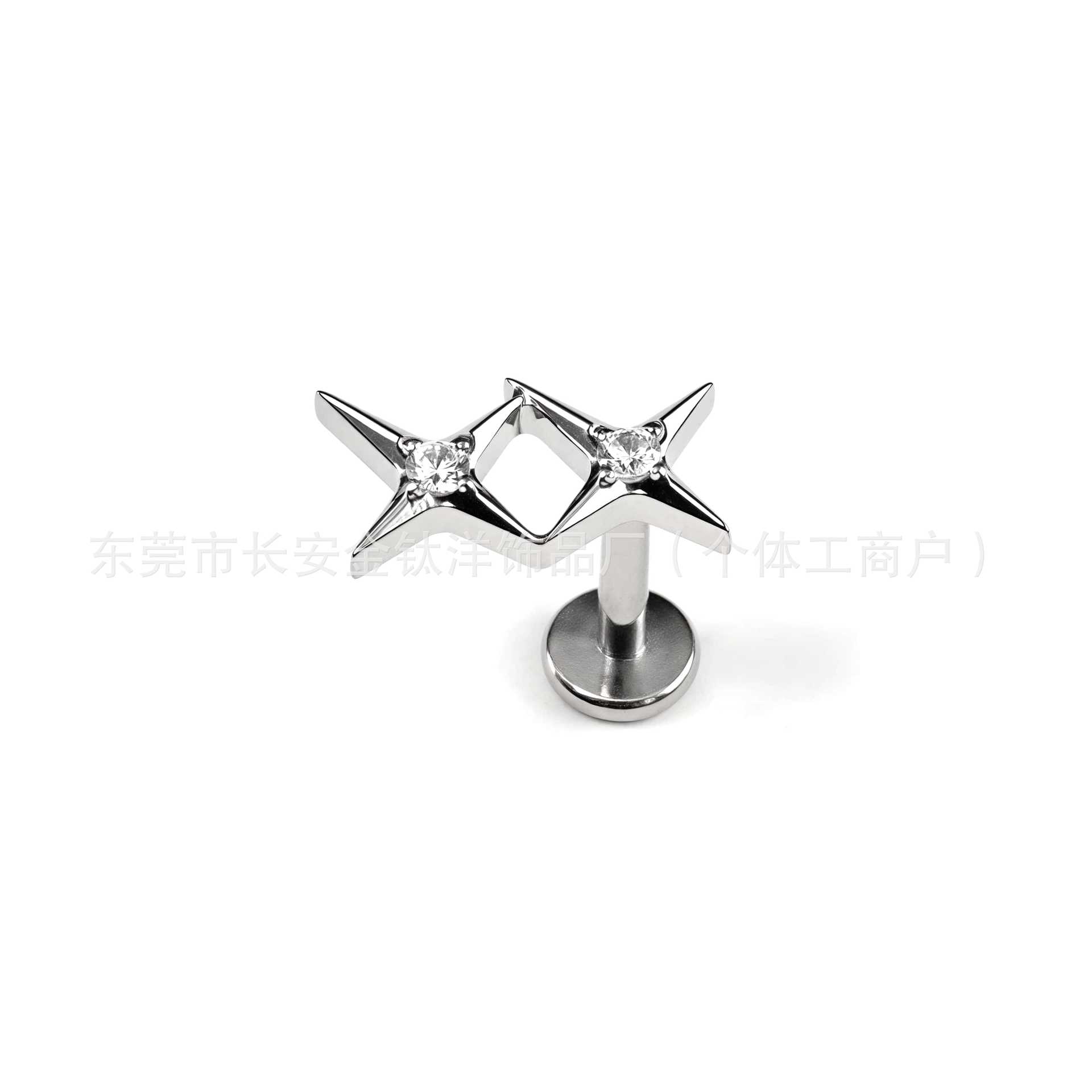 F136 Titanium Gemini Zircon Double Four Mangxing Earrings Nose Nail Ear Bone Nail G23 Titanium Alloy Human Puncture Jewelry detail image 7