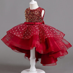 Amazon Children's Princess Dress Formal Flower Girl Puffed Train Dress Girl Fashion Piano Ballroom Evening Gown