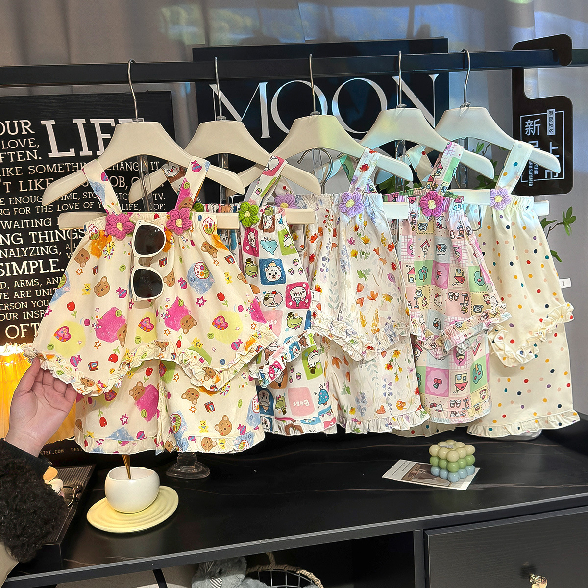 【A类品质】韩系女童碎花吊带两件套棉绸碎花卡通夏季薄款透气