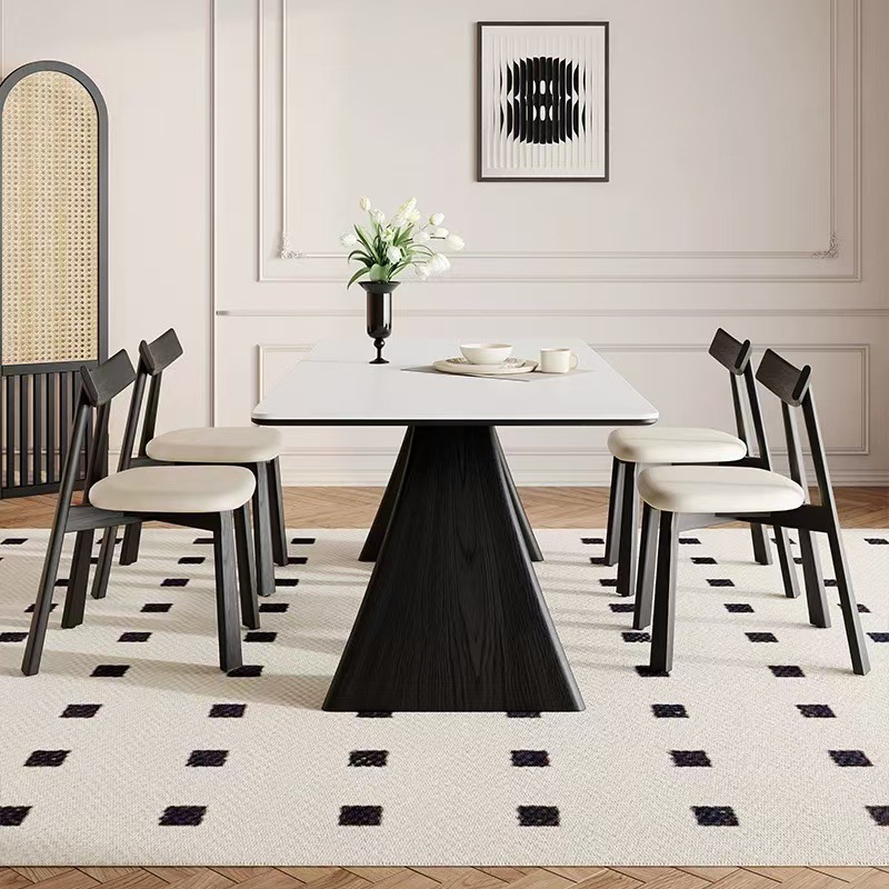 Mesa de comedor de madera maciza retrógrada francesa moderna simple tabla de roca americana nórdica mesa de tabla de roca doméstica pequeña casa