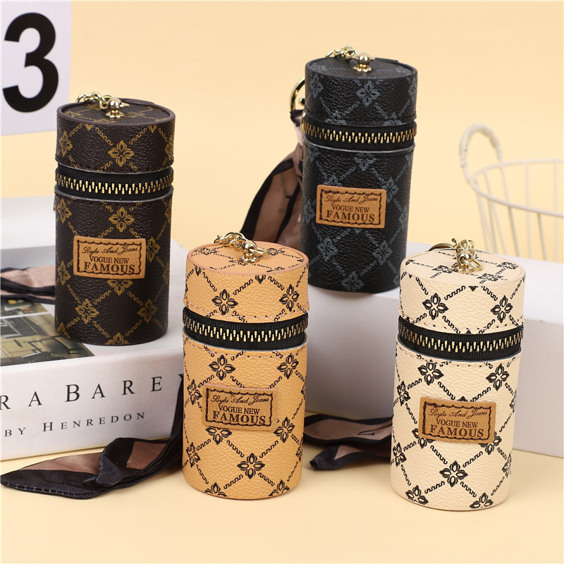 Creative Fashion Bucket Coin Purse Vintage Printing Mini Lipstick Key Storage Bag Car Key Chain Pendant Creative Fashion Bucket Coin Purse Vintage Printing Mini Lipstick Key Storage Bag Car Key Chain Pendant