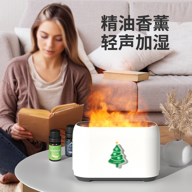 Cross-Border Flame Humidifier Christmas Gift Atmosphere Light Home Bedroom Living Room Remote Control Ultrasonic Flame Aroma Diffuser