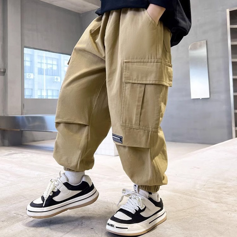 Boys' Cargo Pants Autumn Style Drawstring Long Trousers Medium And Large Sizes Children's Fashion New Trend Toddler Boys Clothing (3-7Y)_voghion.com