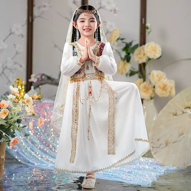 女童西域风民族服表演服套装新疆内蒙云南旅游针织刺绣公主裙旅拍