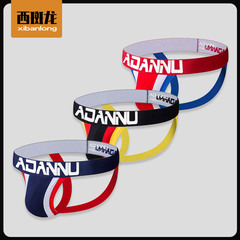 AliExpress Foreign Trade ADANNU Men's Bikini Thong Color-Blocking T-Shorts Gay Cotton Underwear Packaged