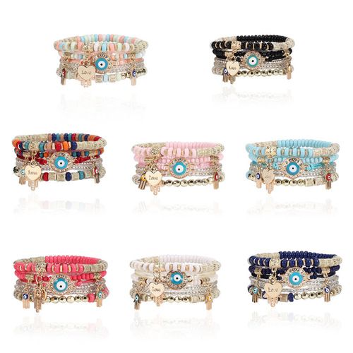Hot-selling European and American-style Beaded Bracelets with Devil's Eye Charms—Fashionable, Bohemian Multi-Layered Bead Designs for Elegant Jewelry Looks