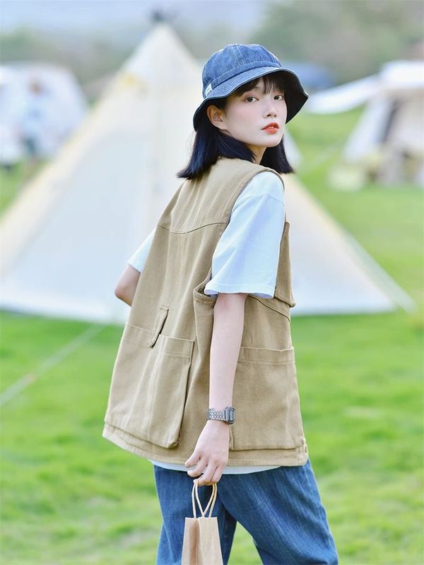 休闲复古春秋马甲女夏季薄款外穿搭宽松无袖马夹坎肩新款背心外套|undefined
