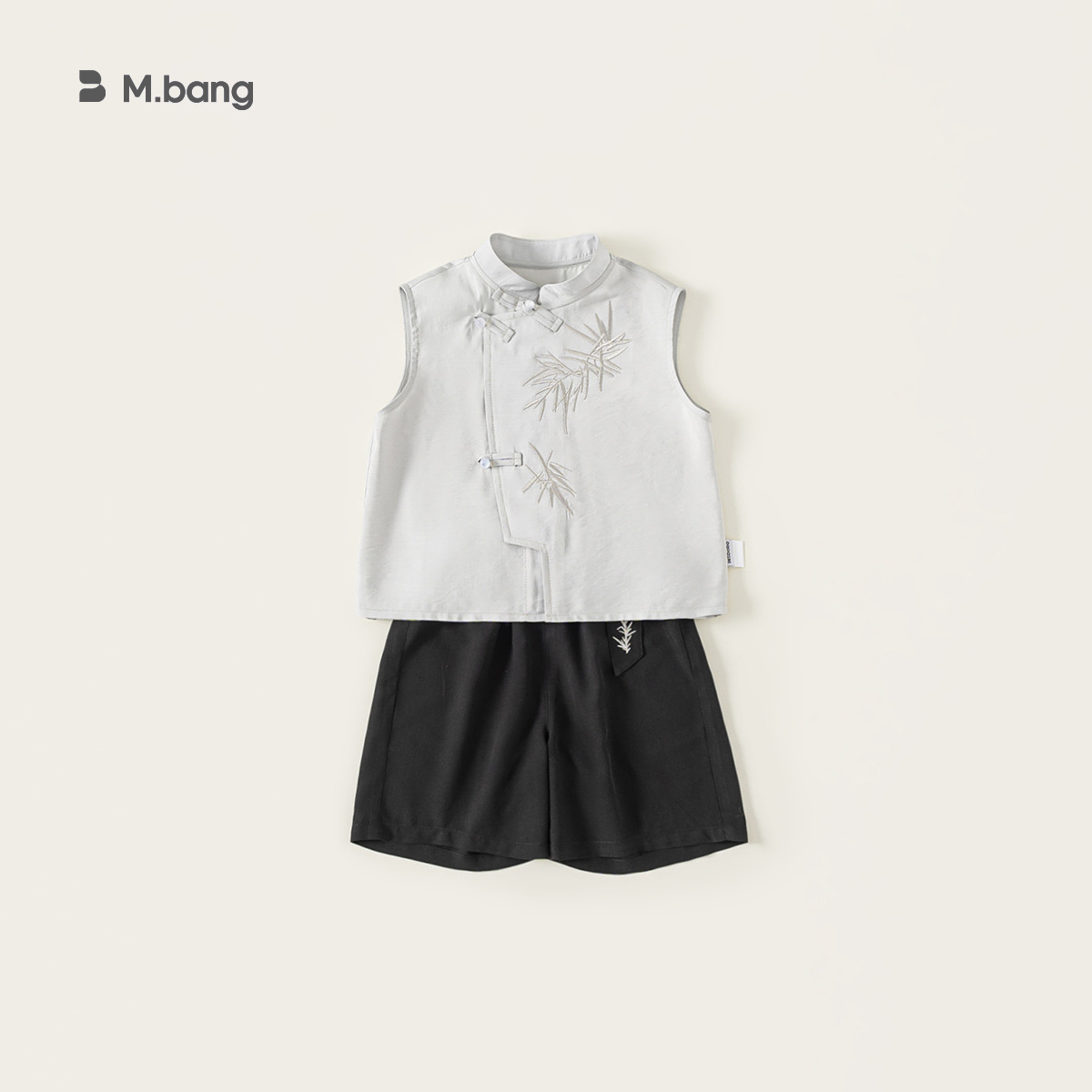 Youbao ropa para niños nuevo traje de estilo chino para niños, top sin mangas con cuello alto de estilo nacional, pantalones cortos bordados de color sólido, traje de dos piezas para niños