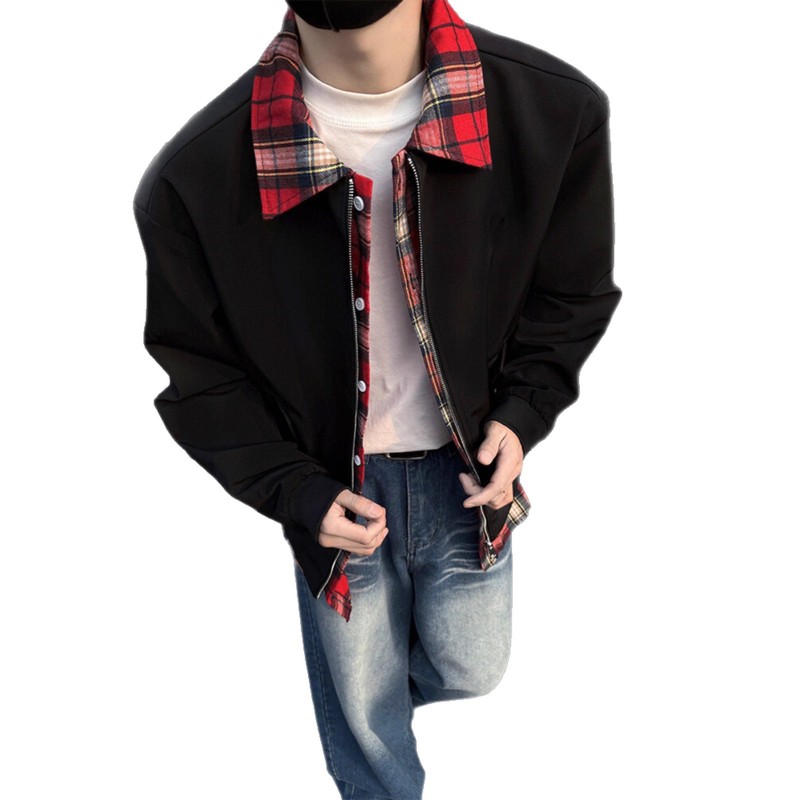 老钱风假两件外套男2025春秋新款拼接撞色宽松cleanfit飞行服夹克|undefined