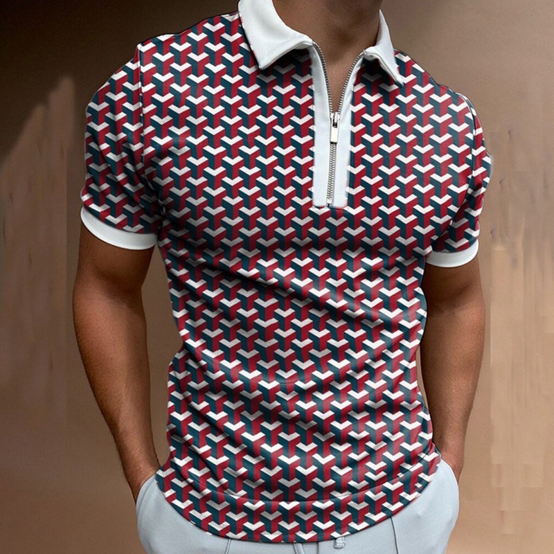 Camiseta Polo de Manga Corta con Cierre y Estampado 3D Informal para Hombre, Nueva Colección de Primavera para Exportación