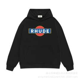 长期有潮牌高街Rhude时尚休闲连帽卫衣男女情侣街头红圆蓝方印花