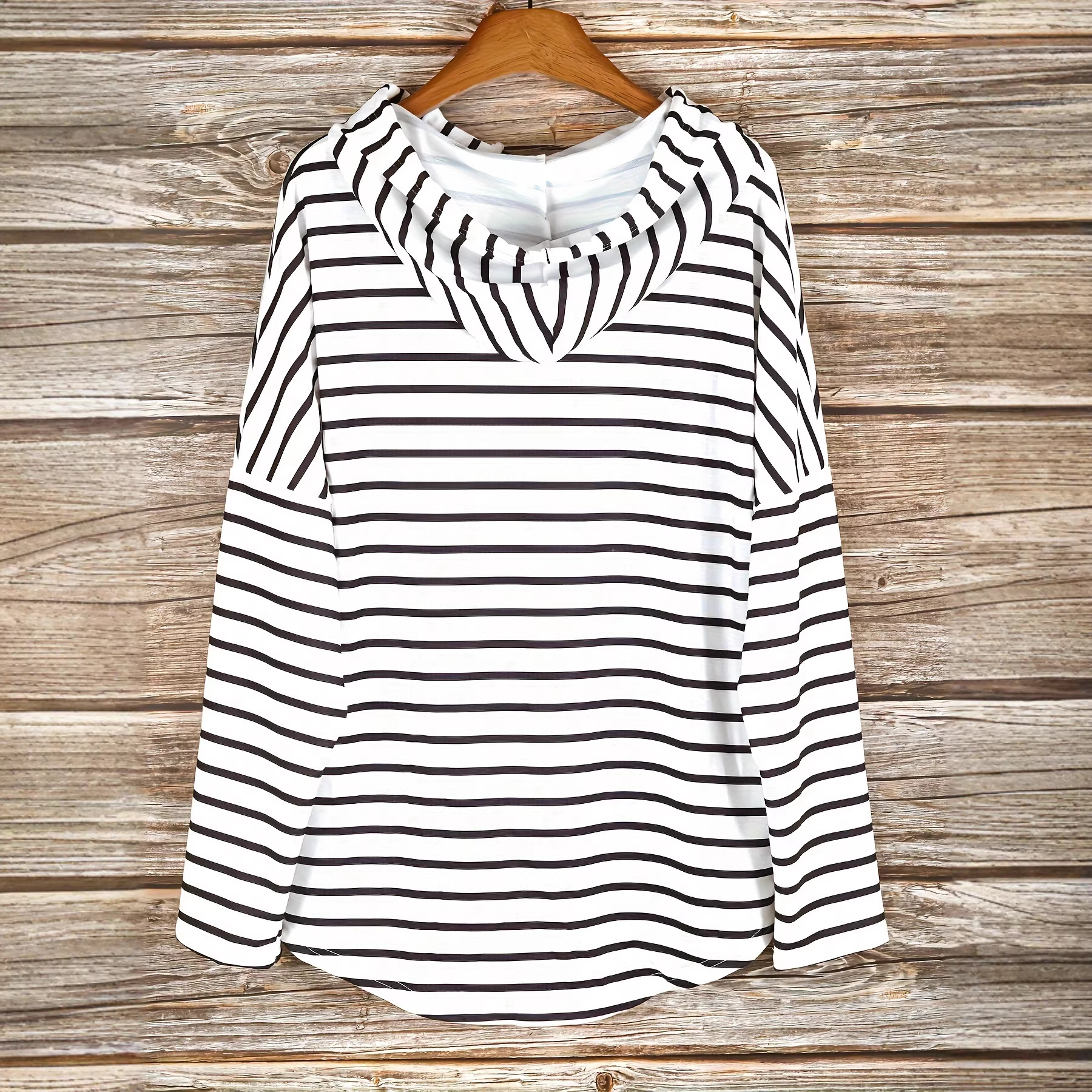 2026 European and American Cross-Border Plus-Size Women's New Striped Hooded Long-Sleeve Sweatshirt, Amazon Cross-Border Bestseller