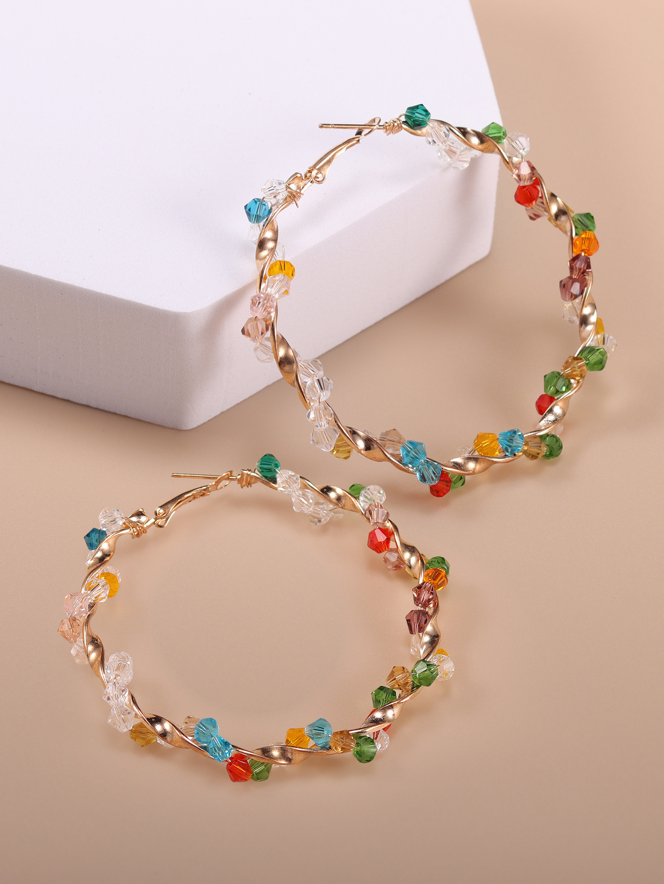 Earrings Classification 1 Pair Simple Style Circle Beaded Plating Artificial Crystal Iron Earrings