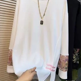 大码女装中长款国风长袖t恤女春季2025新款胖mm宽松显瘦遮肉上衣