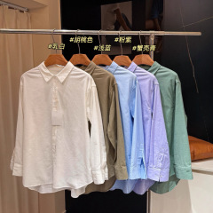073002 夏季新款女士亚麻简约透气显白开衫宽松版休闲长袖衬衫
