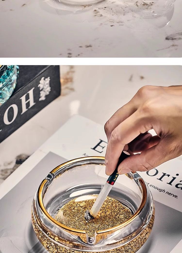 New Chinese Style Gold-Rimmed Ashtray Accessible Luxury Home Living Room Office Club Hotel High-End Gold Foil Turquoise Ashtray