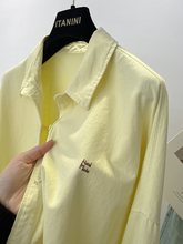 黄色字母衬衫女2024春装新款韩版宽松中长款长袖衬衣外套叠穿上衣